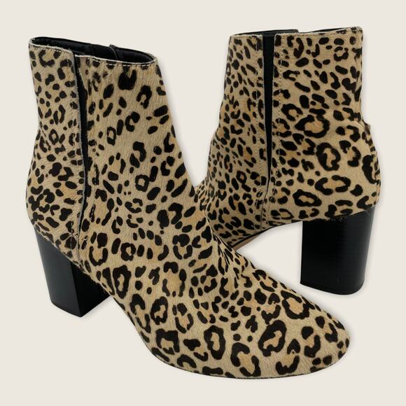 Halogen Abbi Leopard Black Calf Hair Zip Stacked 3.25" Block Heel Ankle Boot 9.5 - Picture 1 of 6